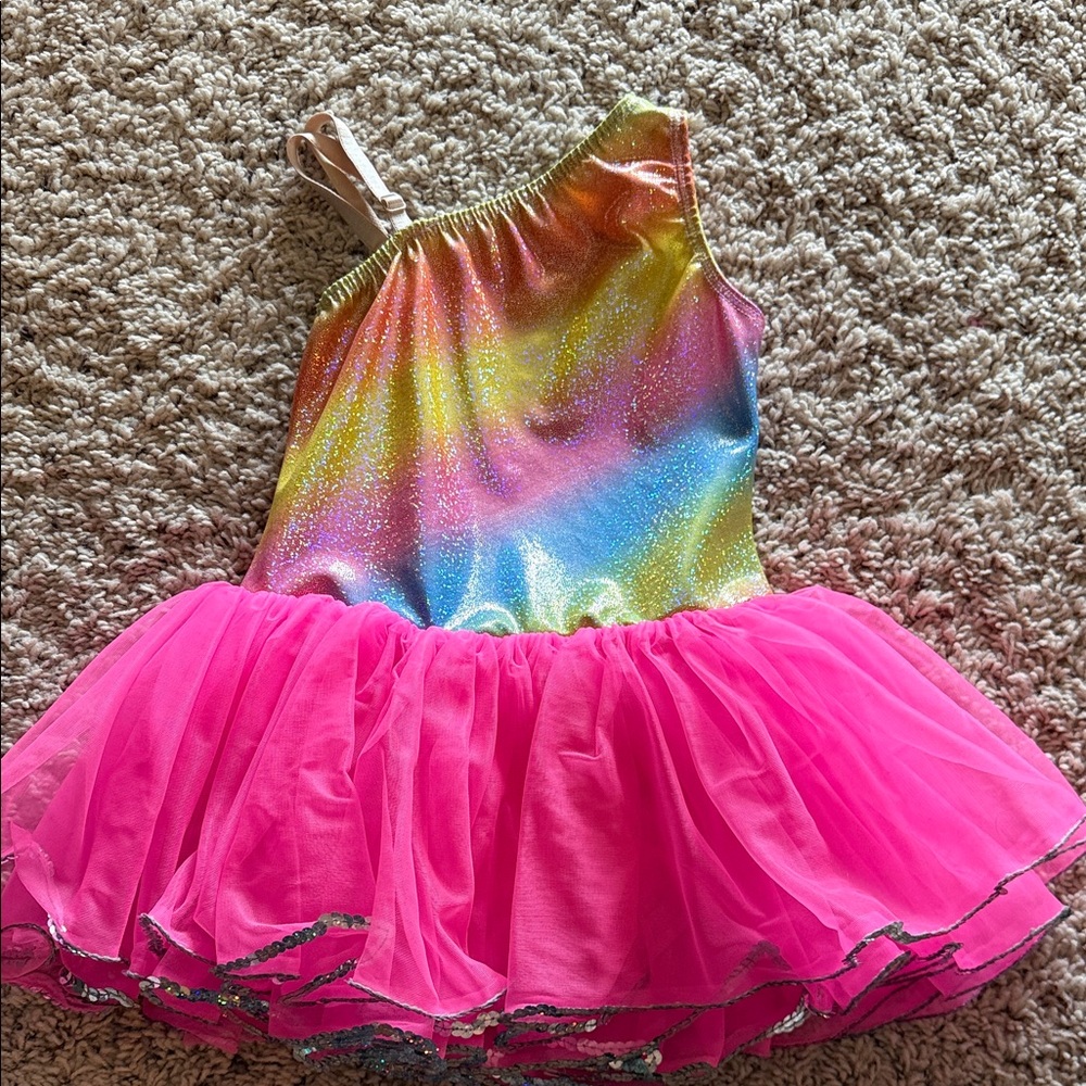 Dansco dance costume rainbow sparkles tutu leotard Child small